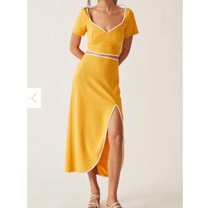Maeve Anthropologie Yellow Textured Crop Top & Midi Set sz S